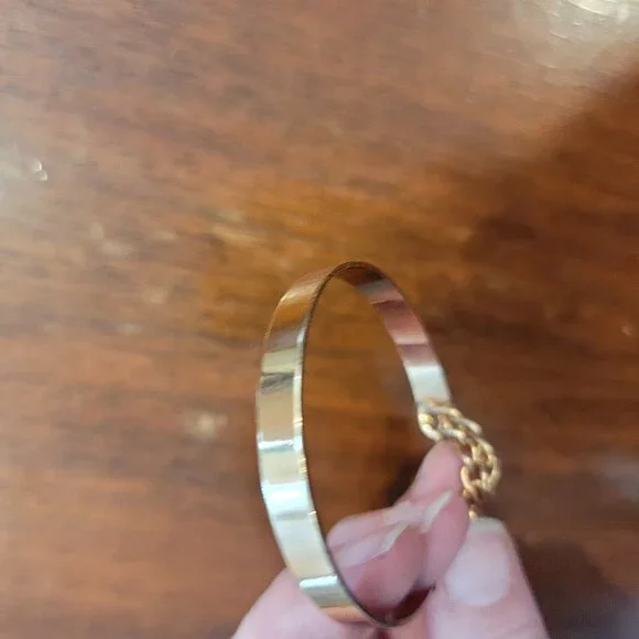 Gold .25" Width Open Cuff Bangle Bracelet with Lobster Claw Clasp - Picture 8 of 10